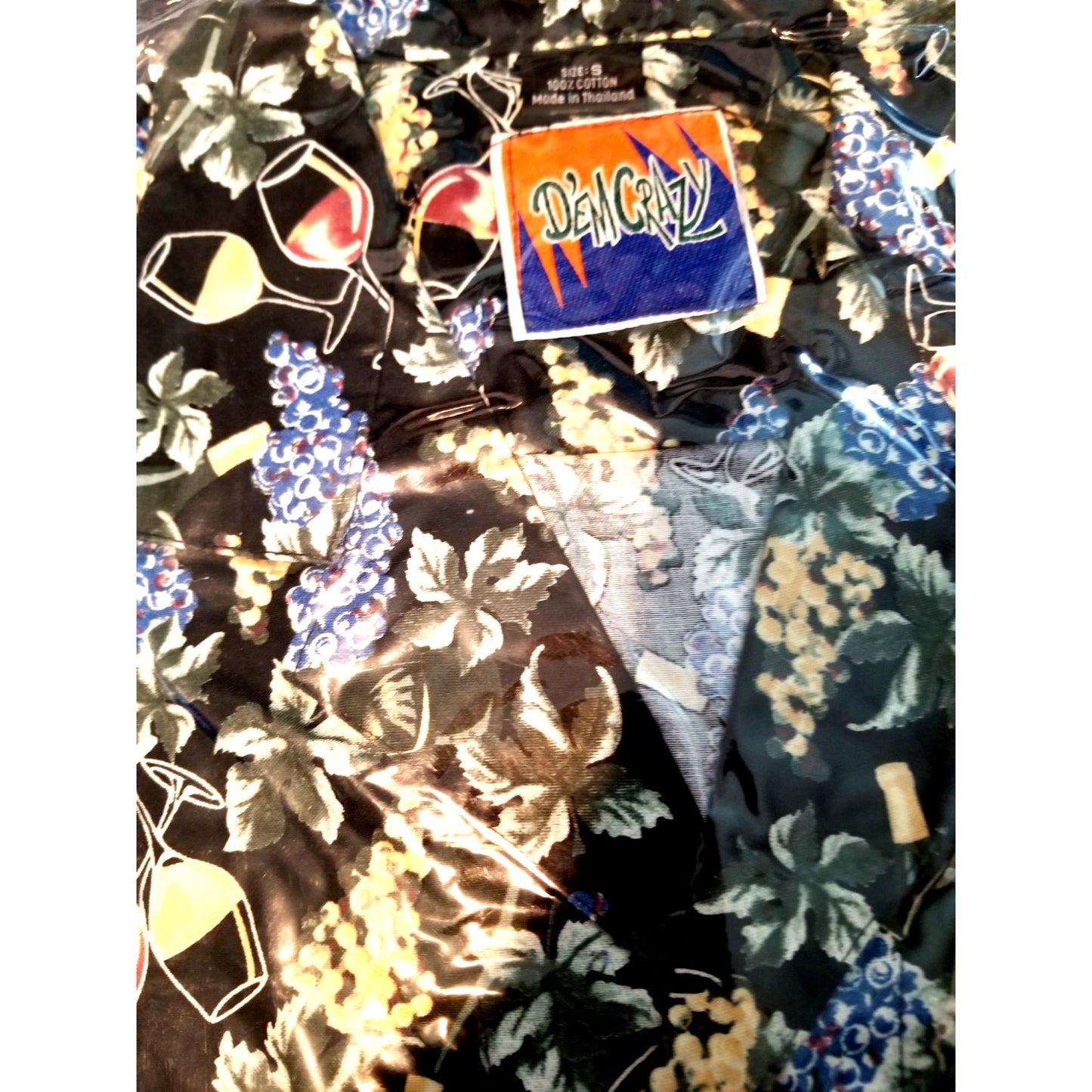 Dem"Crazy Original Shirt Men Small Wine Bottle Glasses Grapes Short Sleeve Button-Up  Shirt 100% Cotton