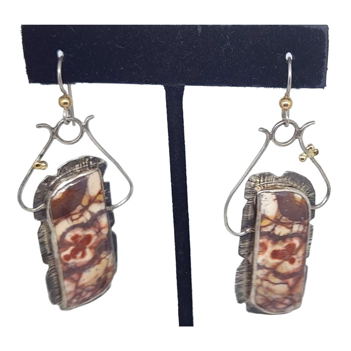 Earrings Birdseye Jasper Earrings Gold Accents 20 Gr 925 Silver 14K Gold Silver Hooks