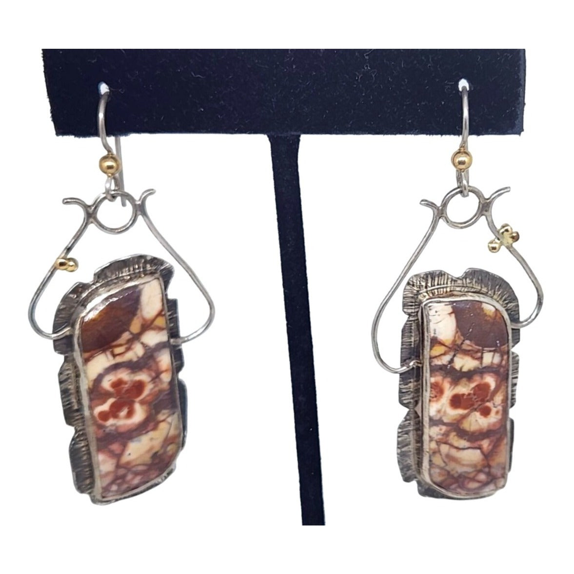 Earrings Birdseye Jasper Earrings Gold Accents 20 Gr 925 Silver 14K Gold Silver Hooks