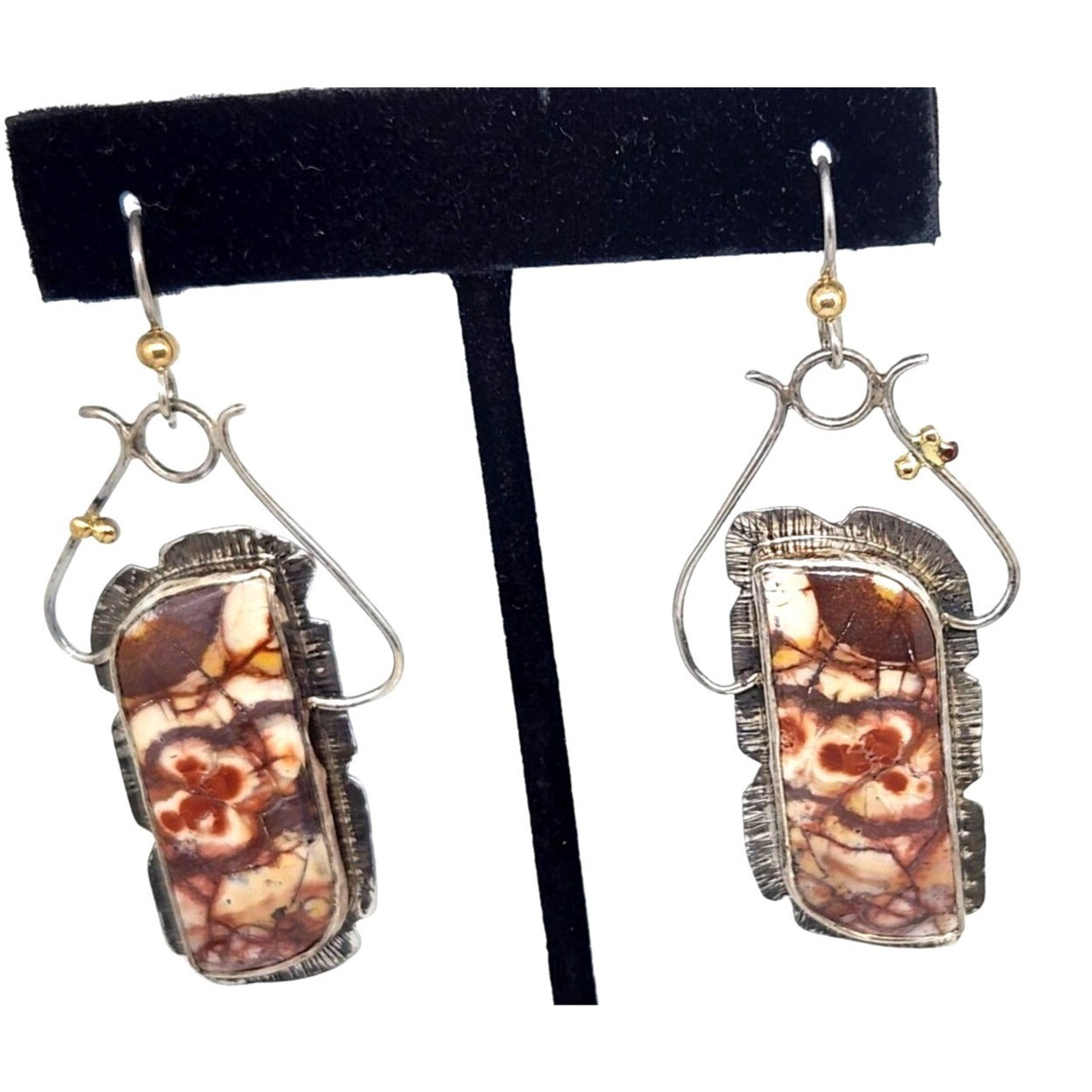 Earrings Birdseye Jasper Earrings Gold Accents 20 Gr 925 Silver 14K Gold Silver Hooks