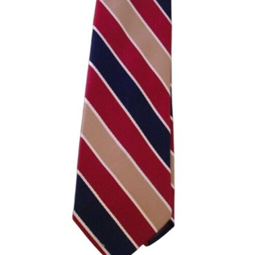 Tie Men's 100 % Polyester Beau Brummell Neck Tie Red Brown Black Stripe Narrow