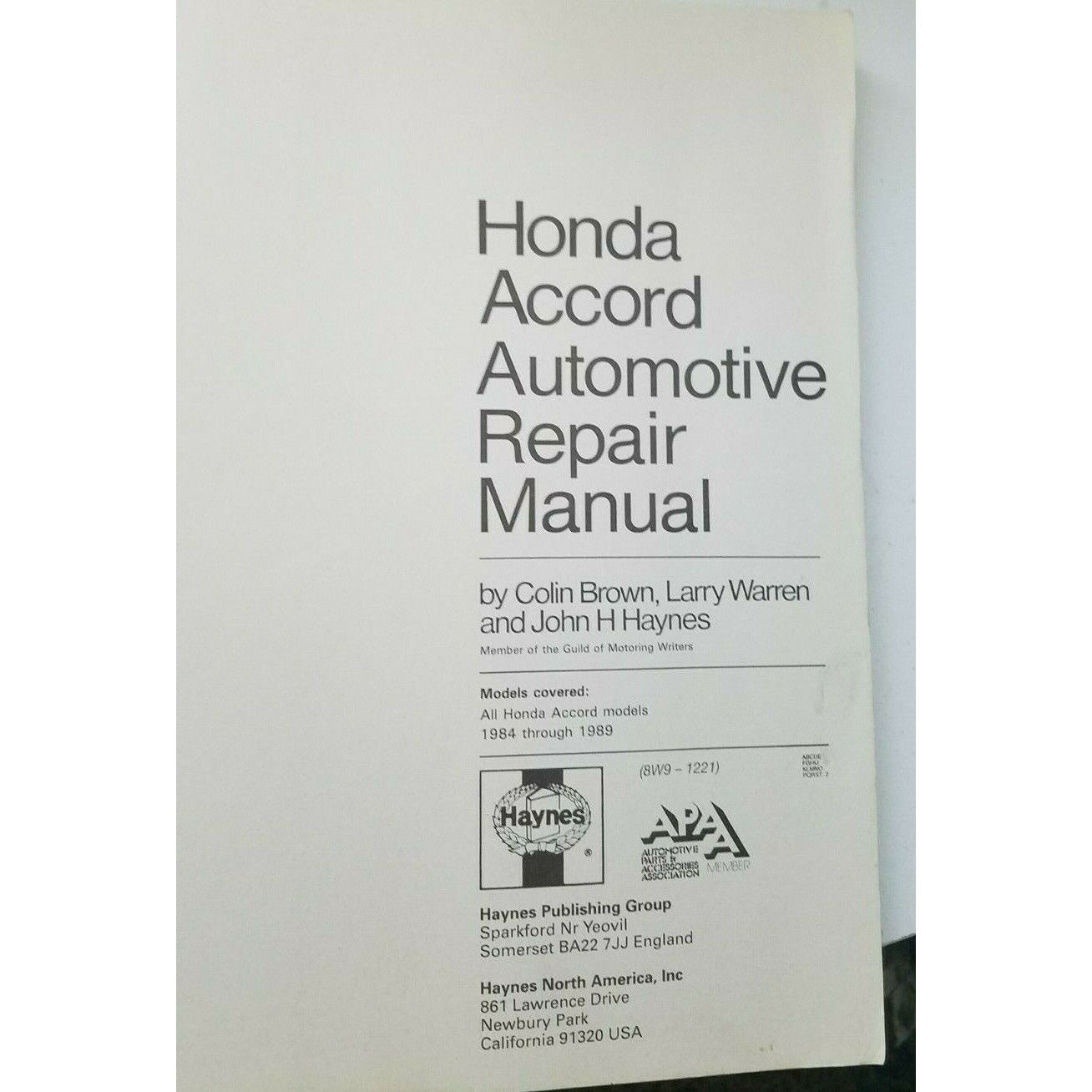 Book 1984 - 1989 Haynes Honda Accord  All Models Automotive Repair Manual