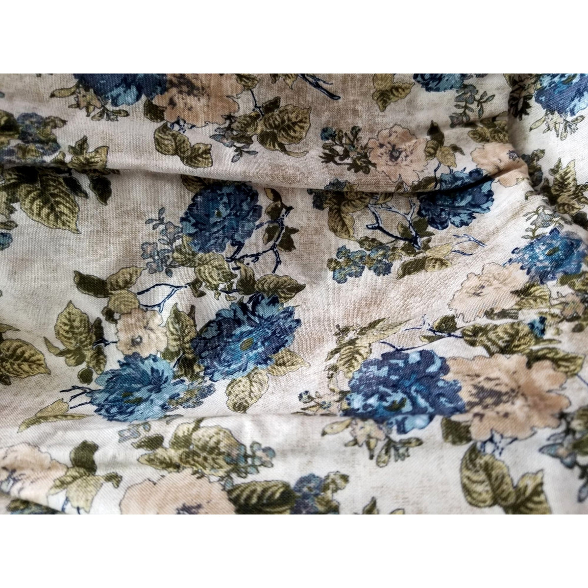 Material  Cream Cotton Fabric Big Blue White Flowers JoAnn Fabric Green  42" x  36" Cotton