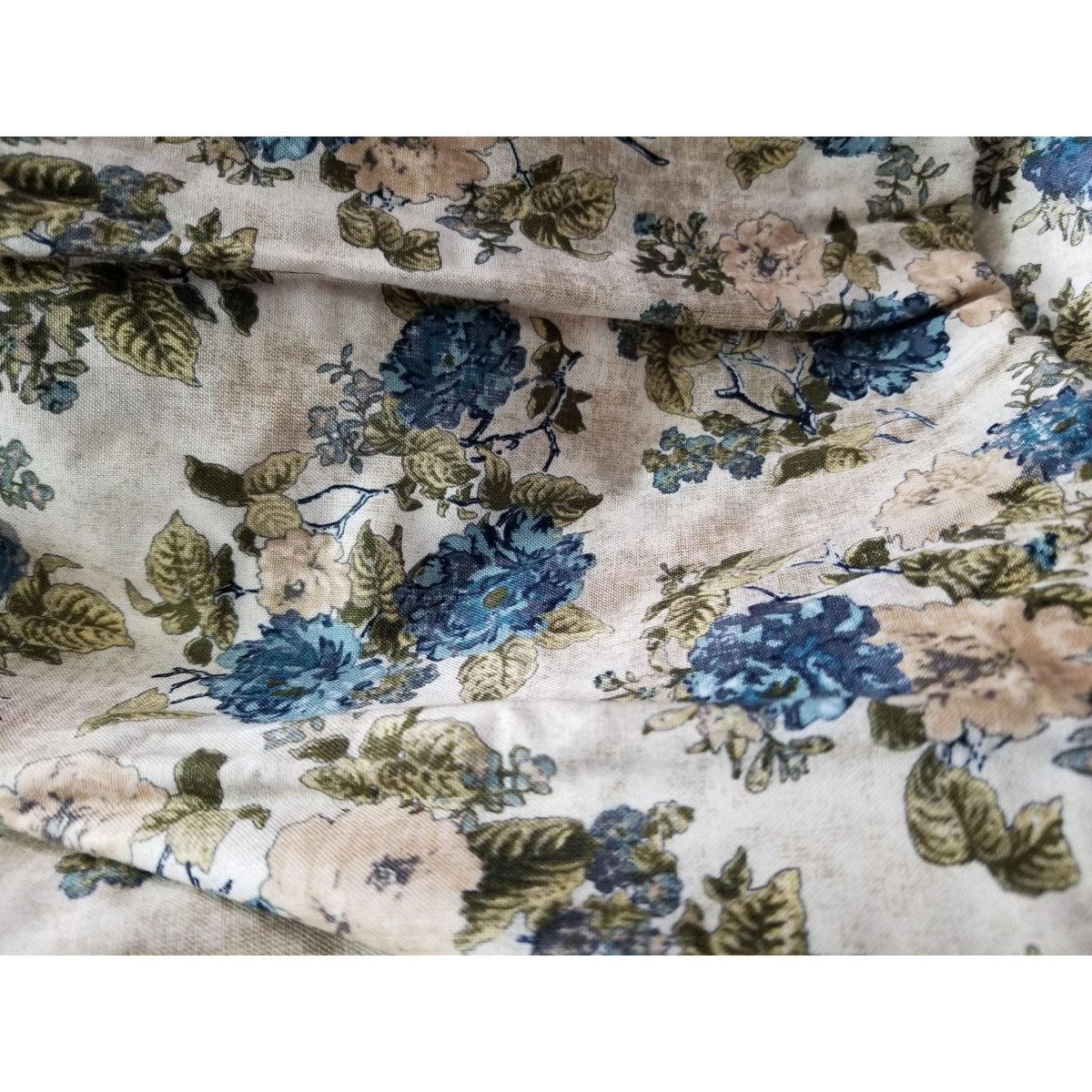 Material  Cream Cotton Fabric Big Blue White Flowers JoAnn Fabric Green  42" x  36" Cotton
