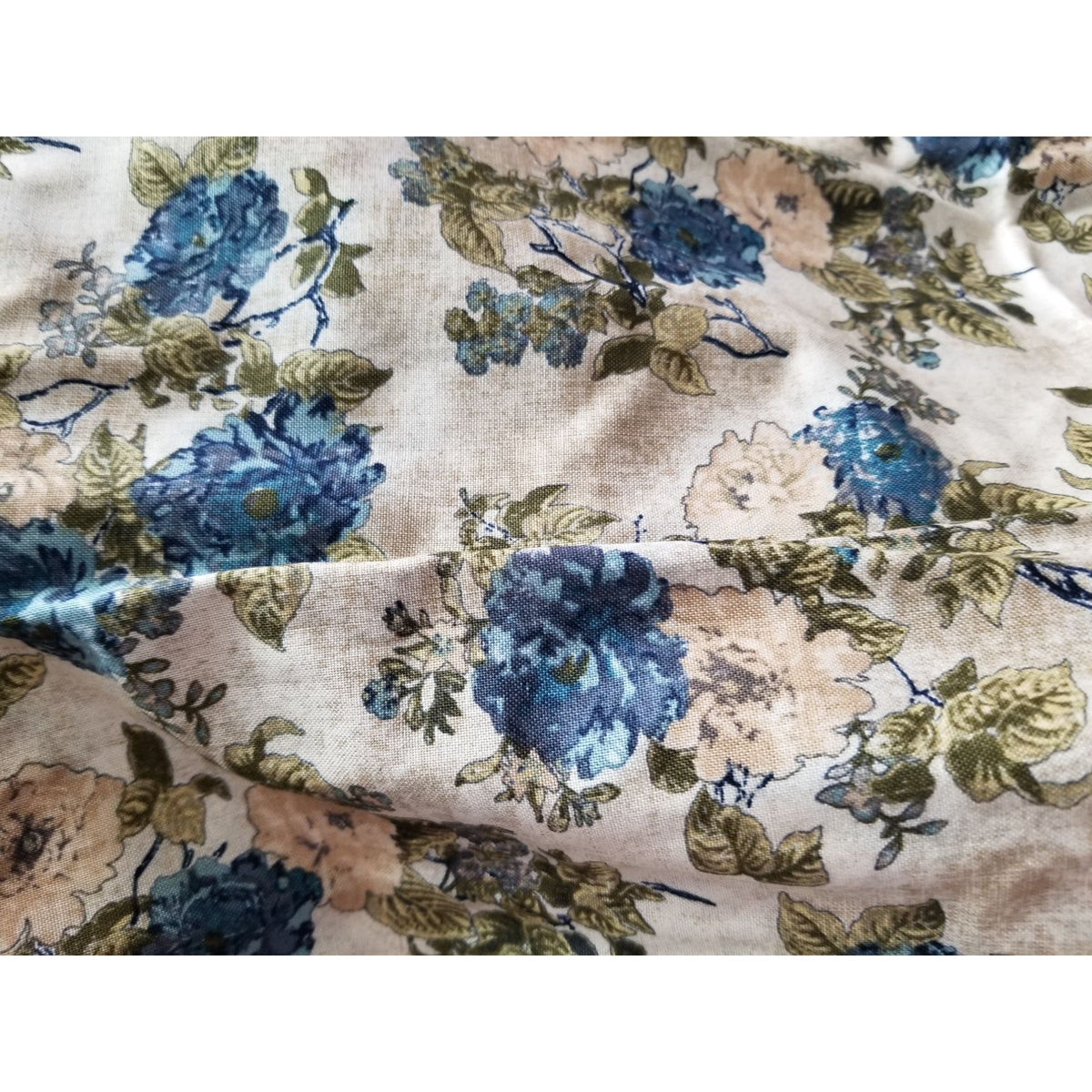 Material  Cream Cotton Fabric Big Blue White Flowers JoAnn Fabric Green  42" x  36" Cotton