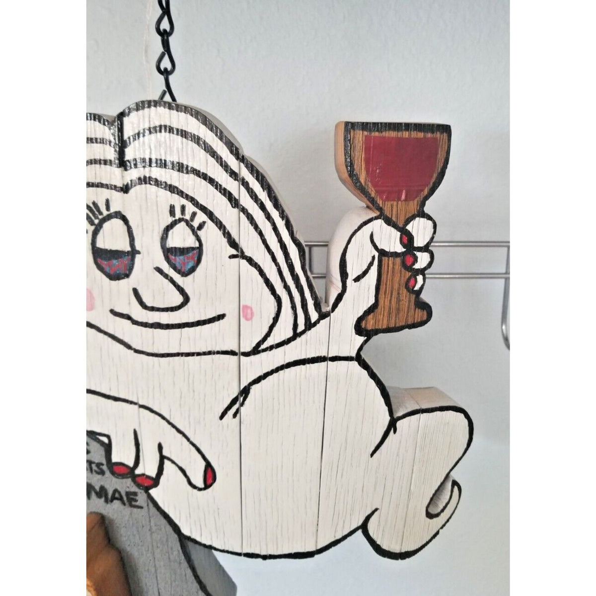 Wood Sign Halloween Wasted Mae Wine Bottle Ghost Red Wine Glass Stave Hanging
