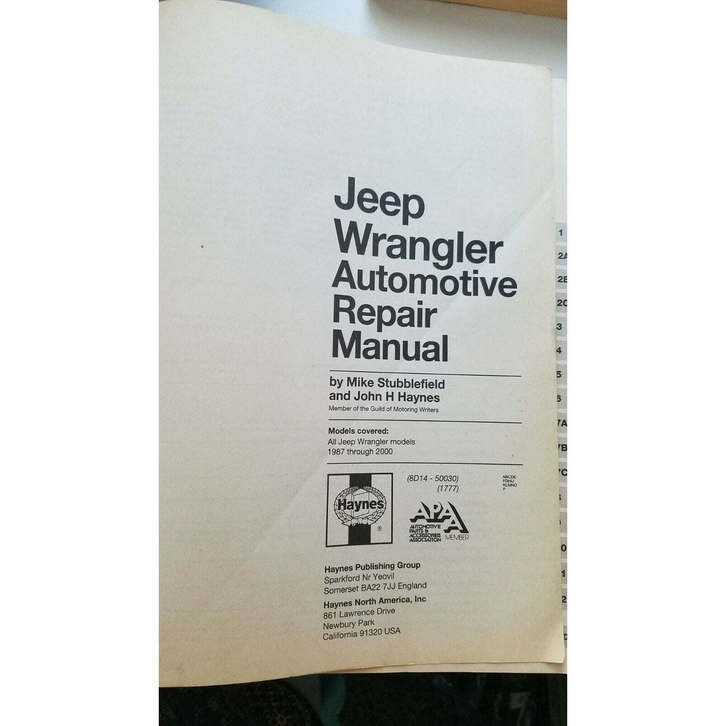 Book 1987 thru 2000 Haynes Jeep Wrangler All Models Automobile Repair Shop 50030