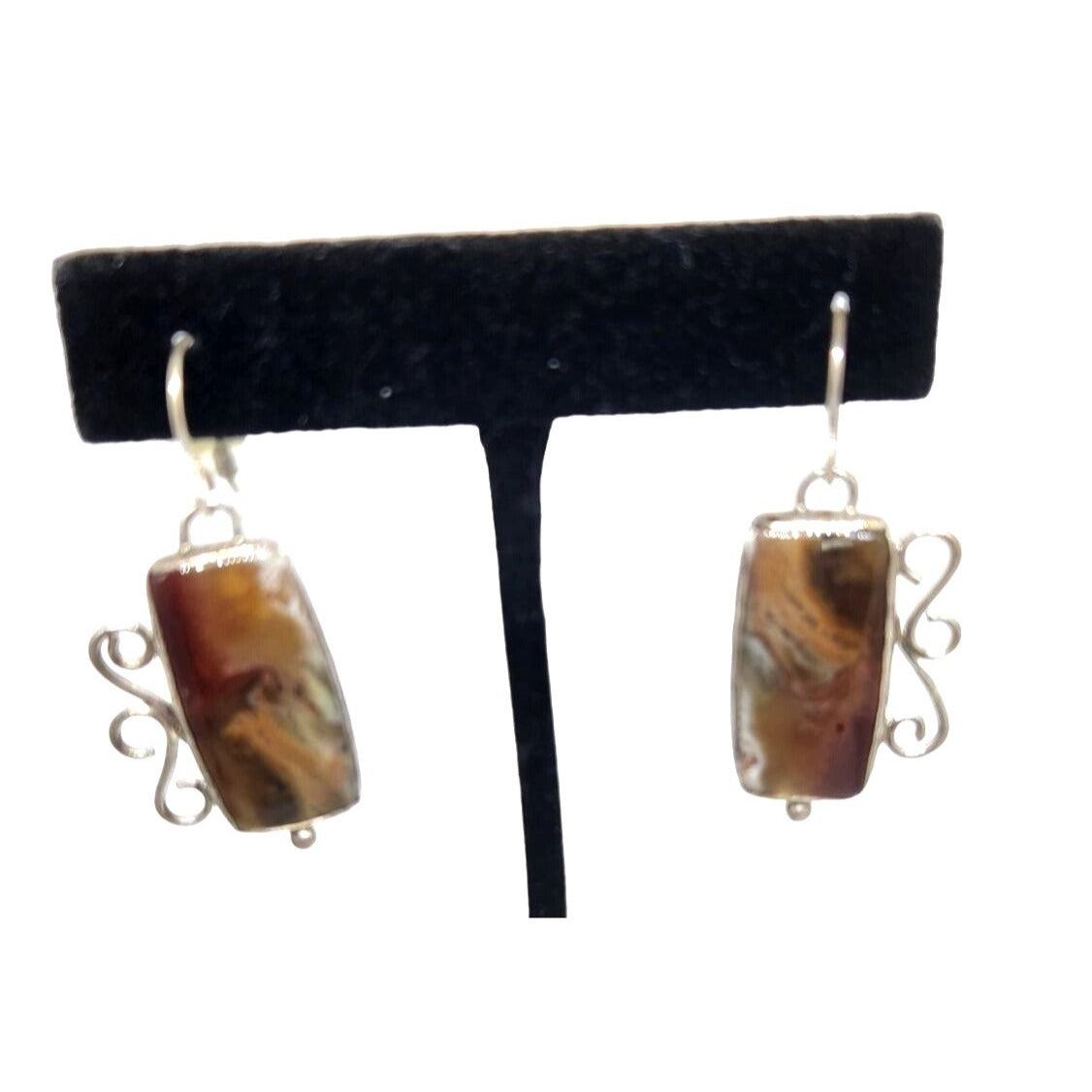 Earrings Imperial Agate  8.8 Gr 925 Silver 35mm x 20mm Silver Hooks Jerry & Fran Harr