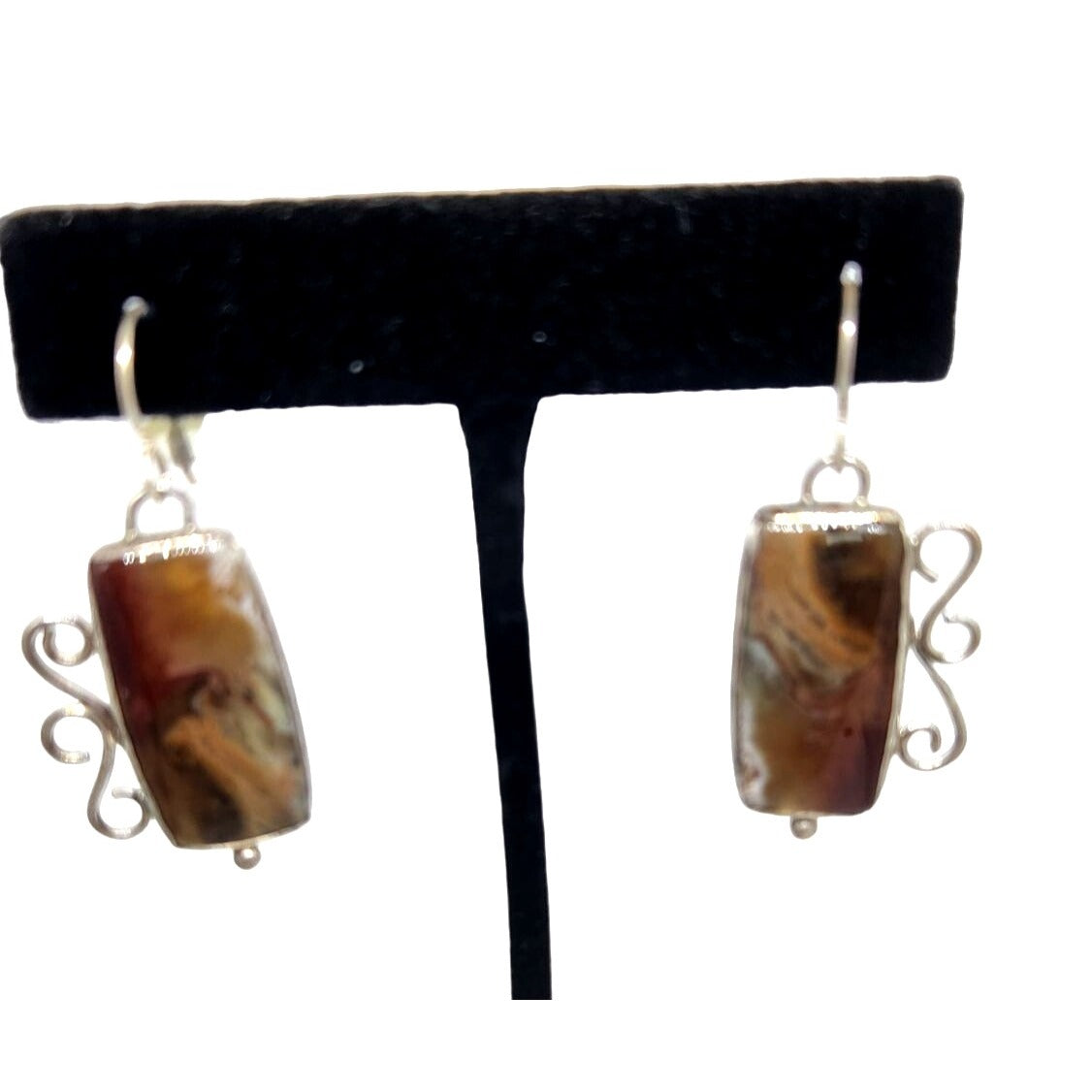 Earrings Imperial Agate  8.8 Gr 925 Silver 35mm x 20mm Silver Hooks Jerry & Fran Harr