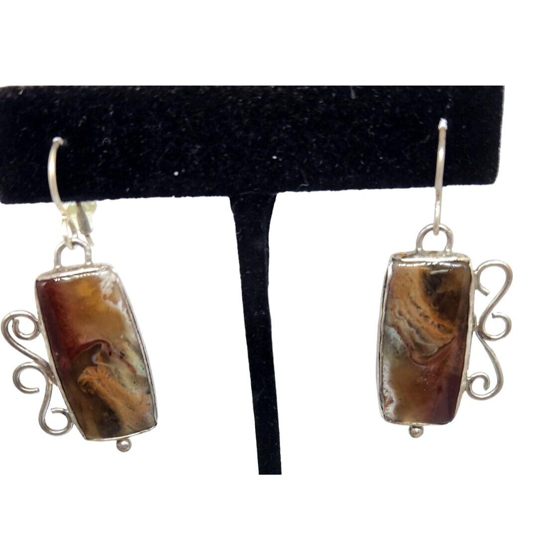 Earrings Imperial Agate  8.8 Gr 925 Silver 35mm x 20mm Silver Hooks Jerry & Fran Harr