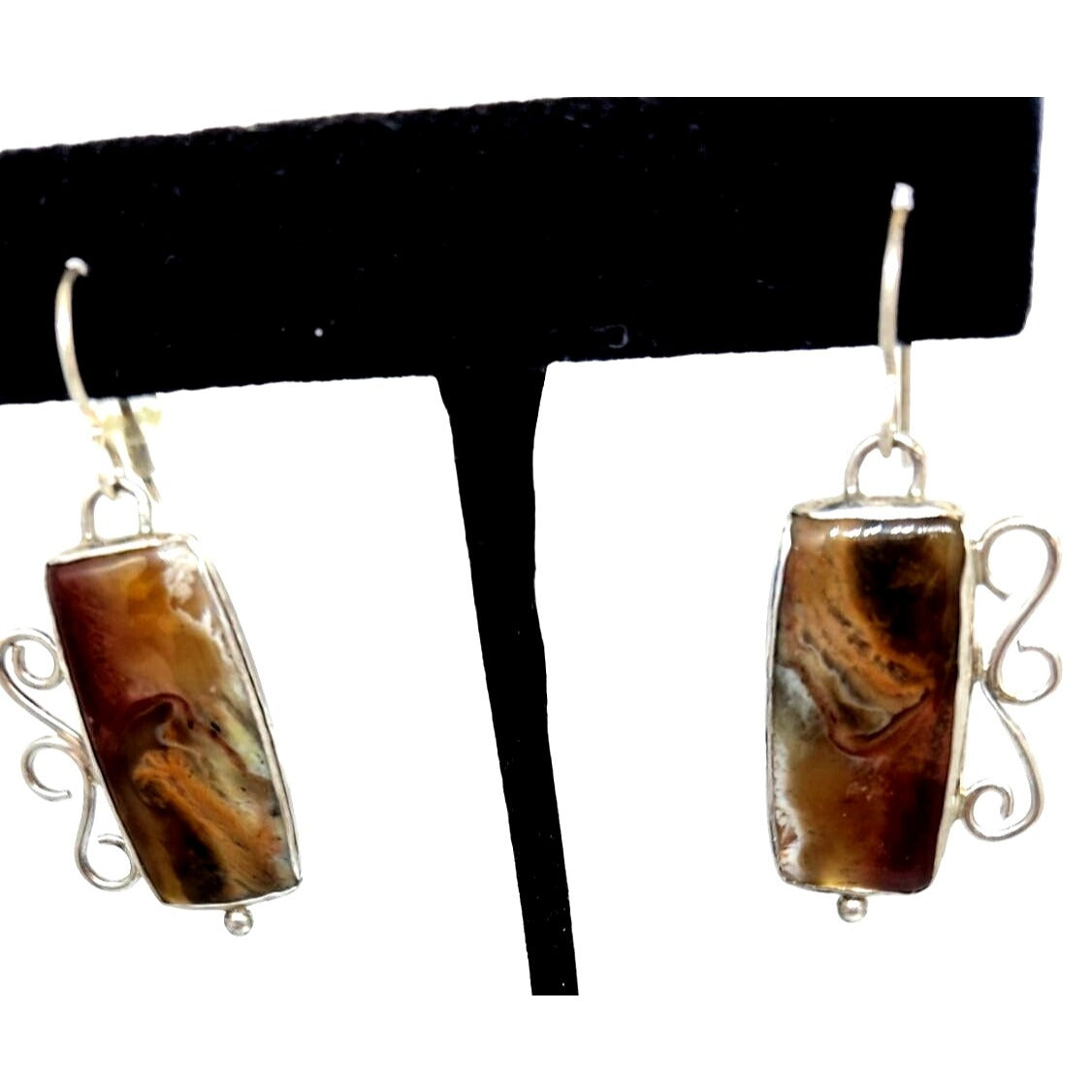 Earrings Imperial Agate  8.8 Gr 925 Silver 35mm x 20mm Silver Hooks Jerry & Fran Harr