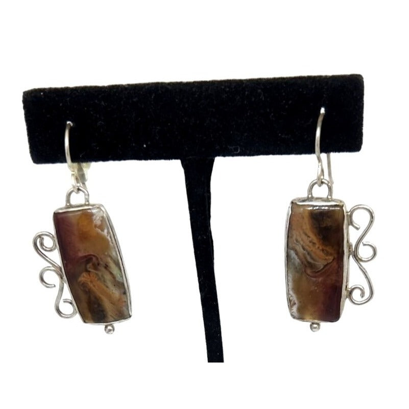 Earrings Imperial Agate  8.8 Gr 925 Silver 35mm x 20mm Silver Hooks Jerry & Fran Harr