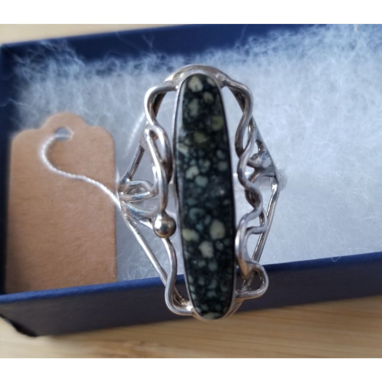 Ring  Variscite  Open Band  32 ct  6.4 Gr Size  10  30 mm x 8 mm  Harr  925 Silver