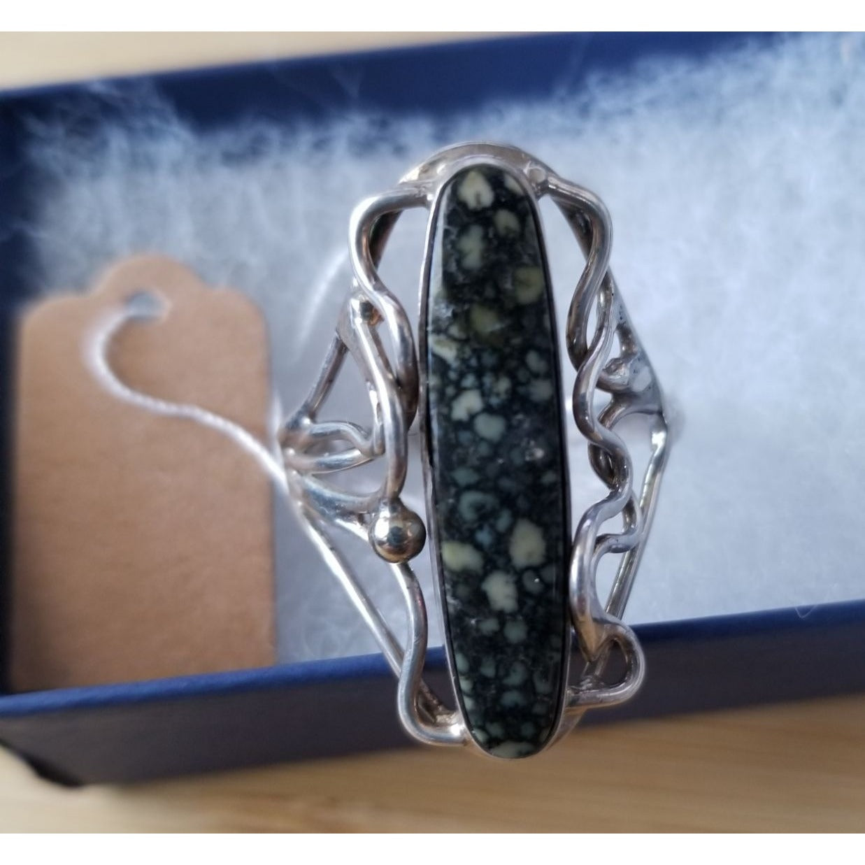 Ring  Variscite  Open Band  32 ct  6.4 Gr Size  10  30 mm x 8 mm  Harr  925 Silver