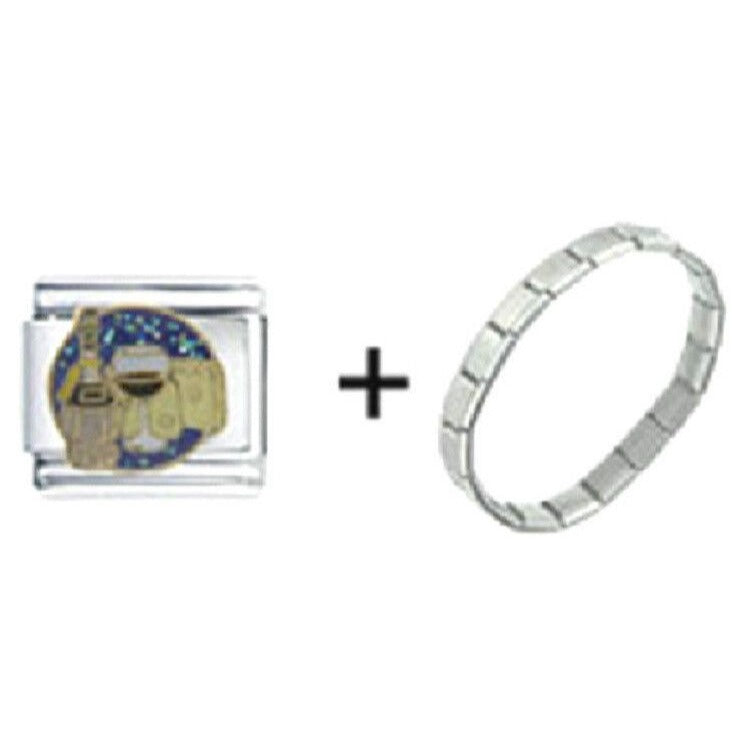 Bracelet Pugster  Italian Charm Chianti  Glass of Wine & Cheese