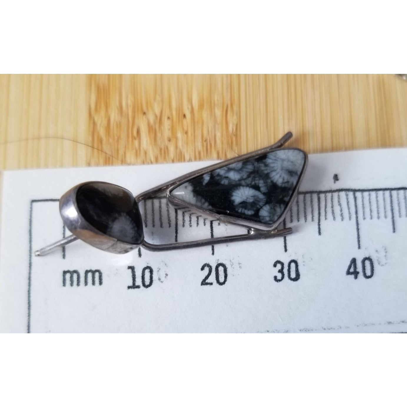 Earrings suville Snowflake Obsidian  7.4  Gr 37 ct Silver 925  40 mm  x 15  mm  Stone 1 0 mm x 5 mm