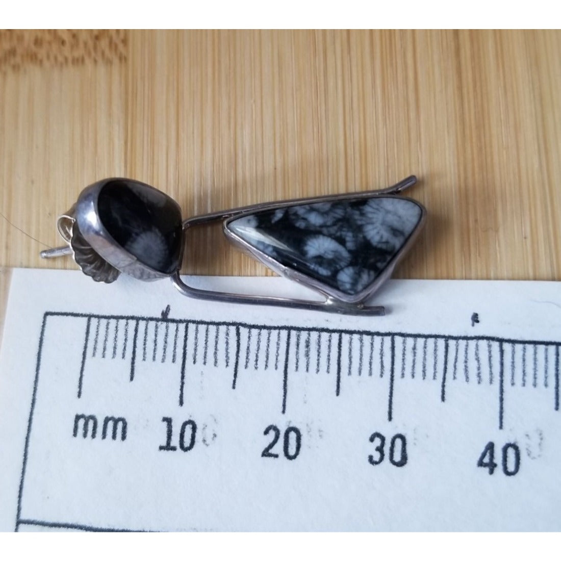 Earrings suville Snowflake Obsidian  7.4  Gr 37 ct Silver 925  40 mm  x 15  mm  Stone 1 0 mm x 5 mm