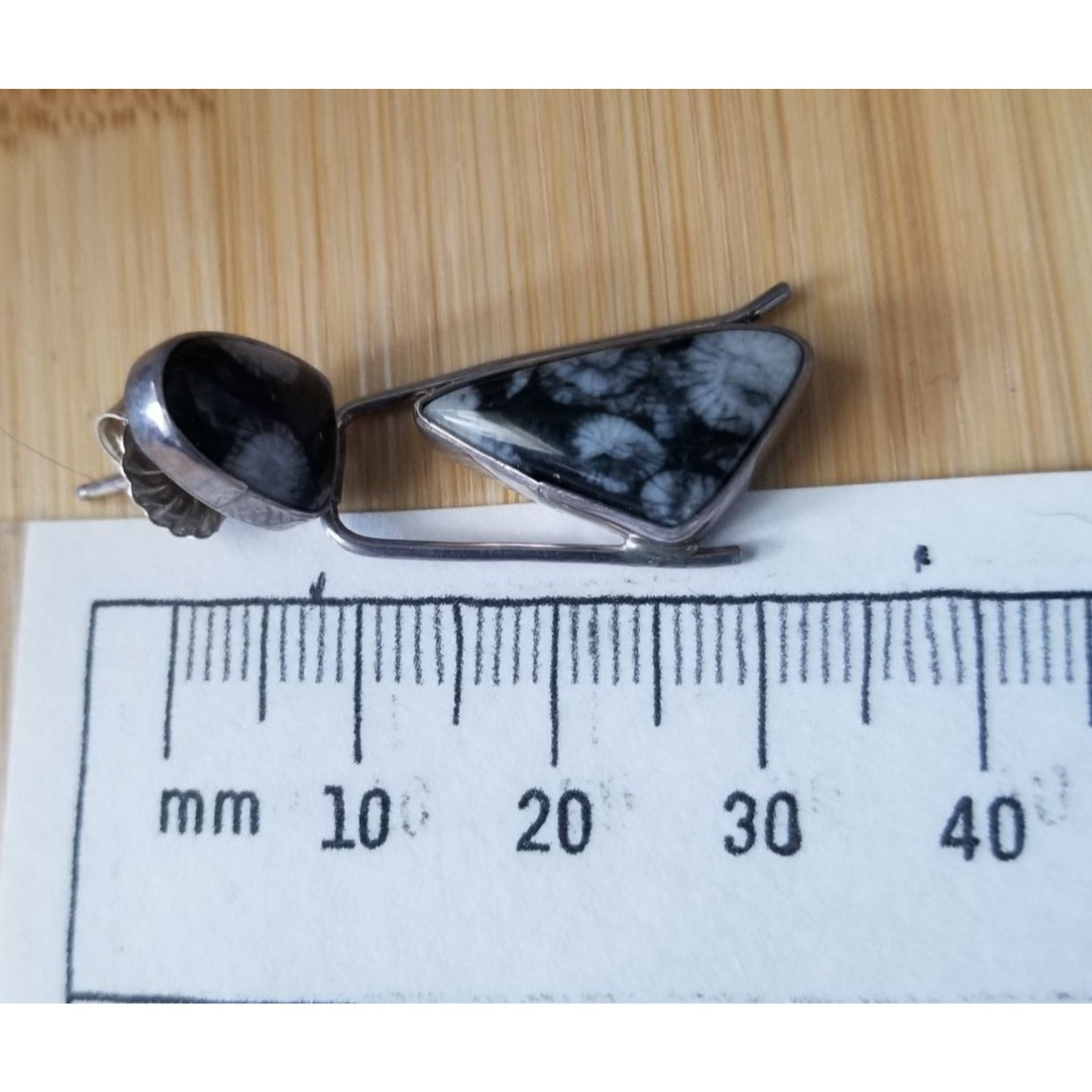 Earrings suville Snowflake Obsidian  7.4  Gr 37 ct Silver 925  40 mm  x 15  mm  Stone 1 0 mm x 5 mm