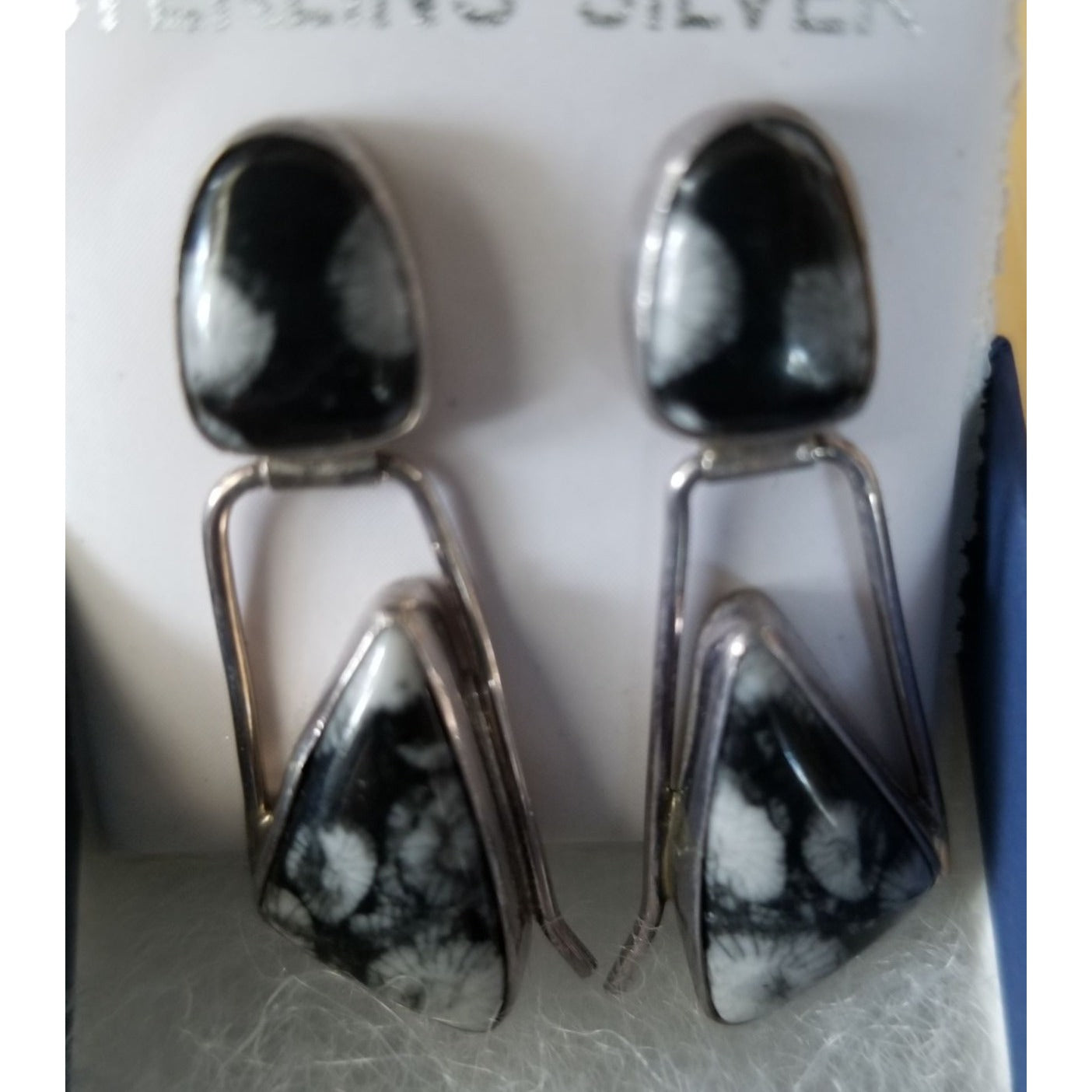 Earrings suville Snowflake Obsidian  7.4  Gr 37 ct Silver 925  40 mm  x 15  mm  Stone 1 0 mm x 5 mm