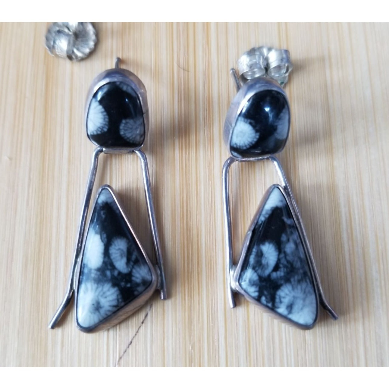 Earrings suville Snowflake Obsidian  7.4  Gr 37 ct Silver 925  40 mm  x 15  mm  Stone 1 0 mm x 5 mm