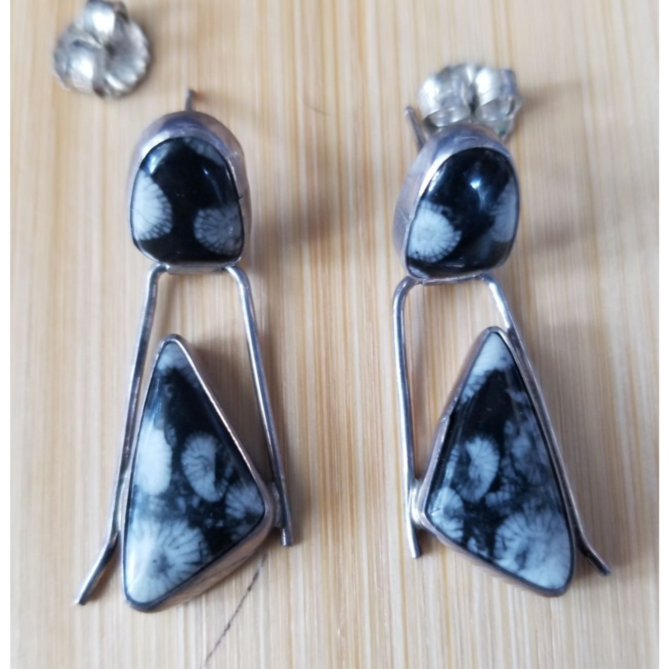 Earrings suville Snowflake Obsidian  7.4  Gr 37 ct Silver 925  40 mm  x 15  mm  Stone 1 0 mm x 5 mm