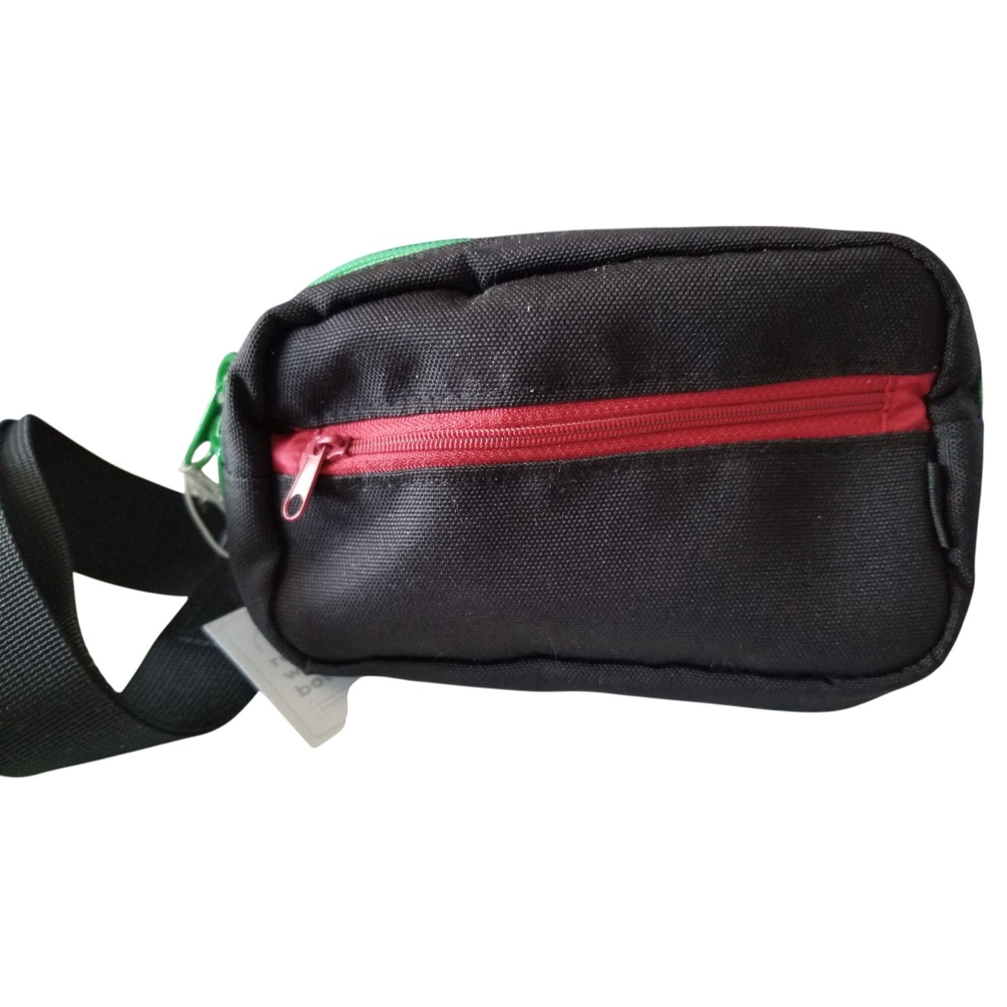 Purse Bag Red  Front Zip Poxket Green Top Zipper  8" x 4" Nylon Pack Strap 30" waist strap