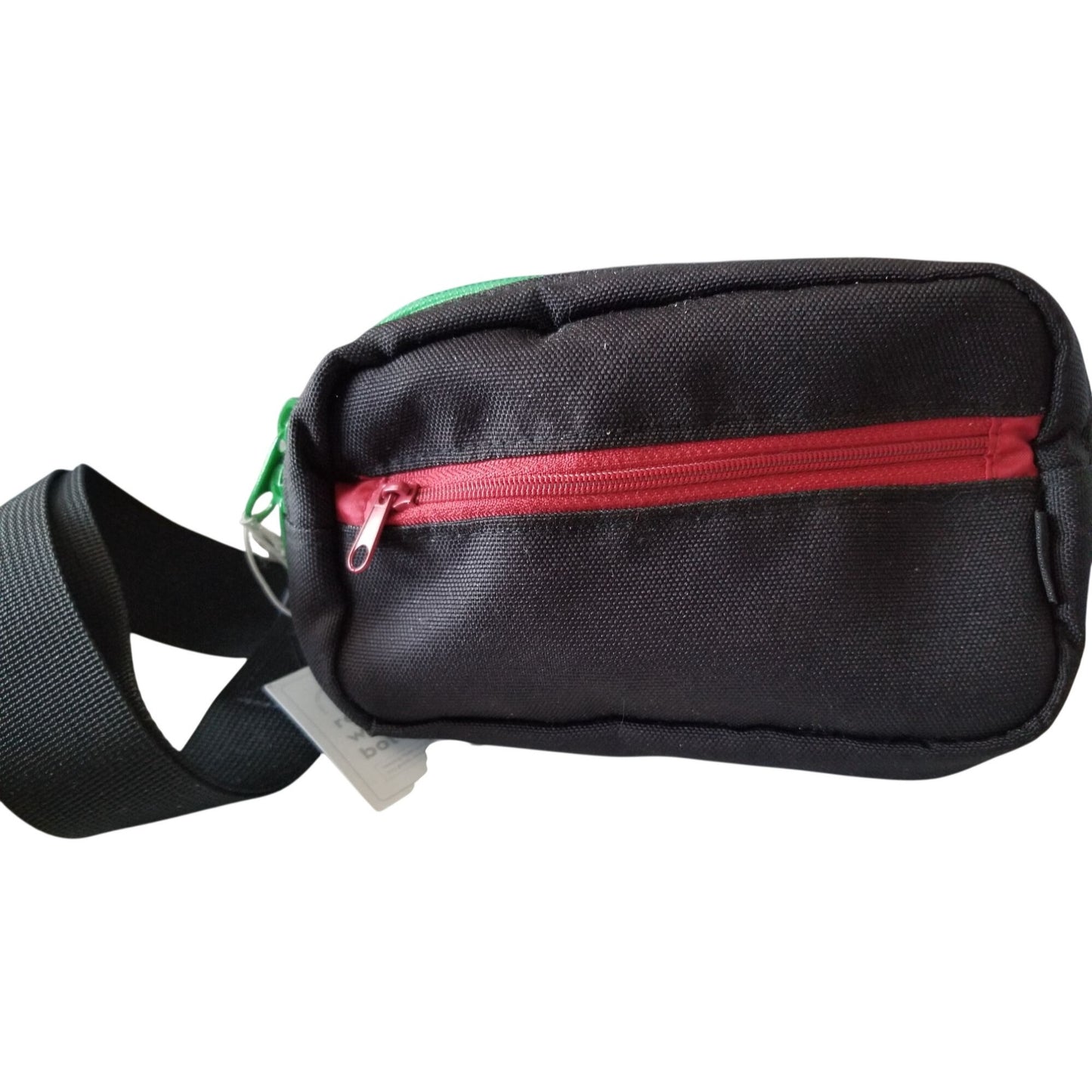 Purse Bag Red  Front Zip Poxket Green Top Zipper  8" x 4" Nylon Pack Strap 30" waist strap