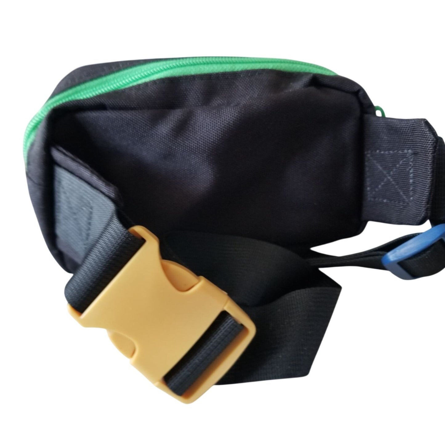 Purse Bag Red  Front Zip Poxket Green Top Zipper  8" x 4" Nylon Pack Strap 30" waist strap