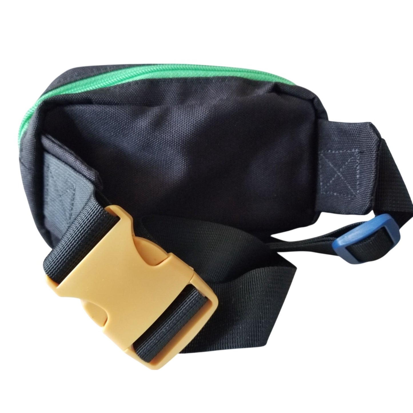 Purse Bag Red  Front Zip Poxket Green Top Zipper  8" x 4" Nylon Pack Strap 30" waist strap