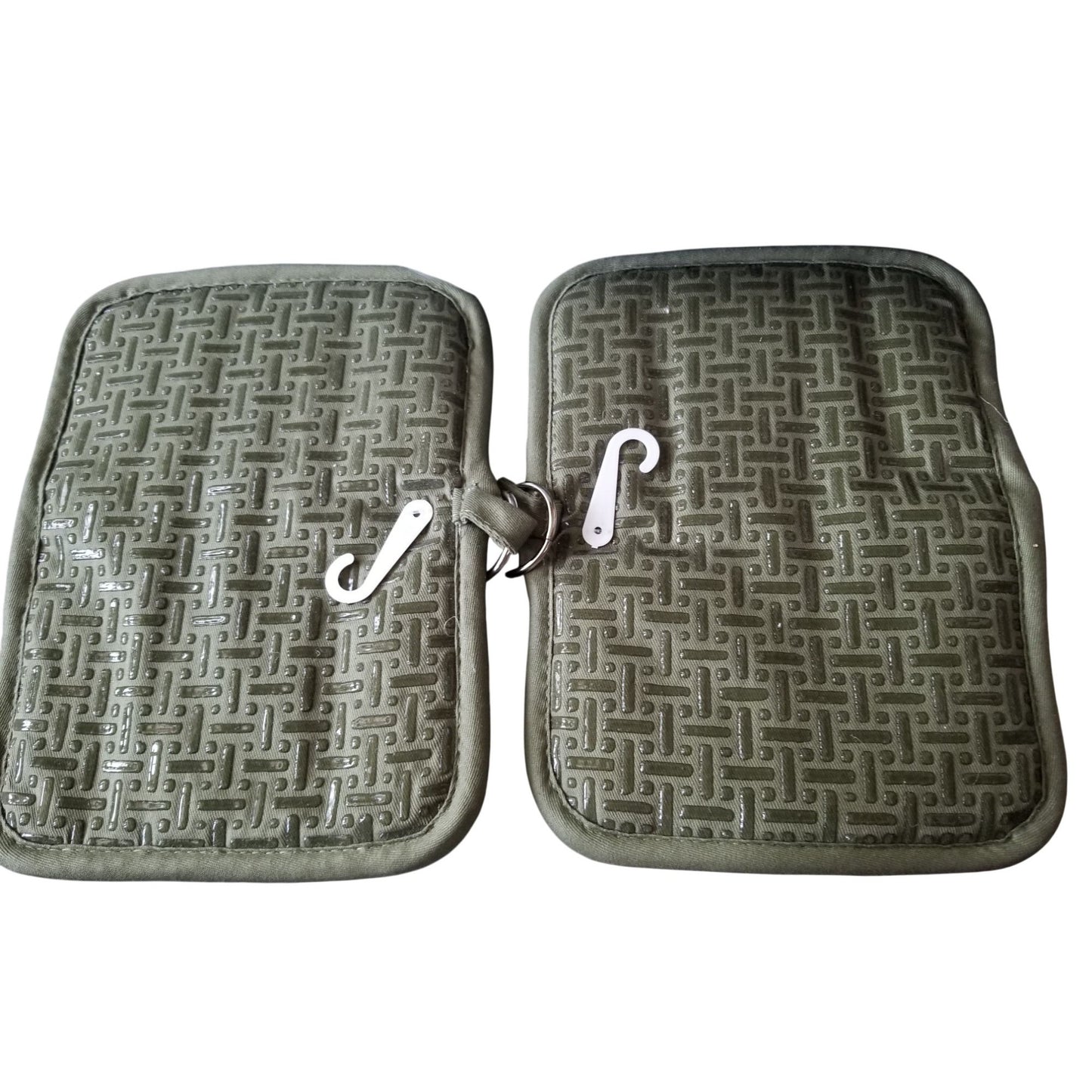 Kitchen Pot Holder Terry Cloth Liner Green  9"  x 7" Set of 2  Pockets Silicone  Teflon
