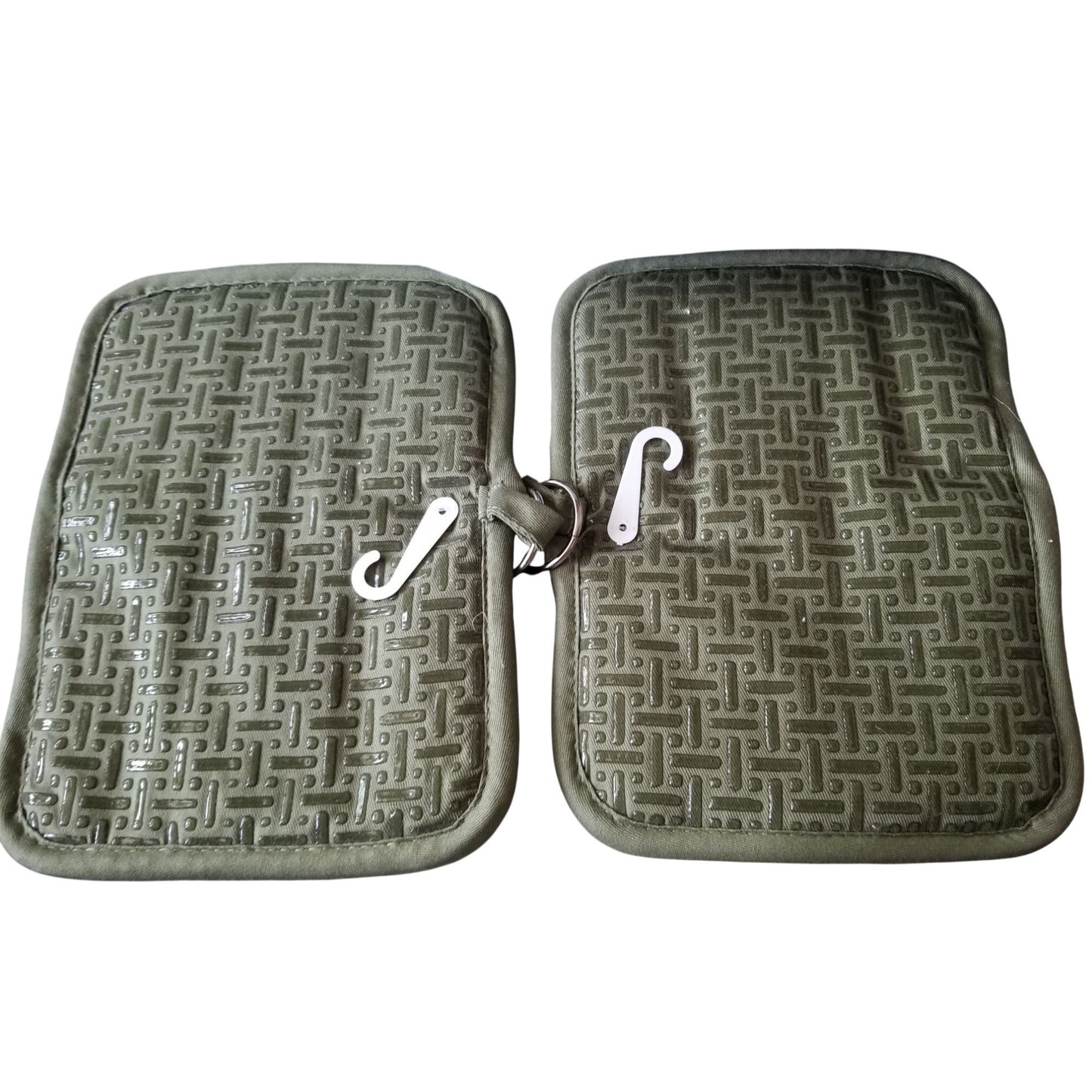 Kitchen Pot Holder Terry Cloth Liner Green  9"  x 7" Set of 2  Pockets Silicone  Teflon