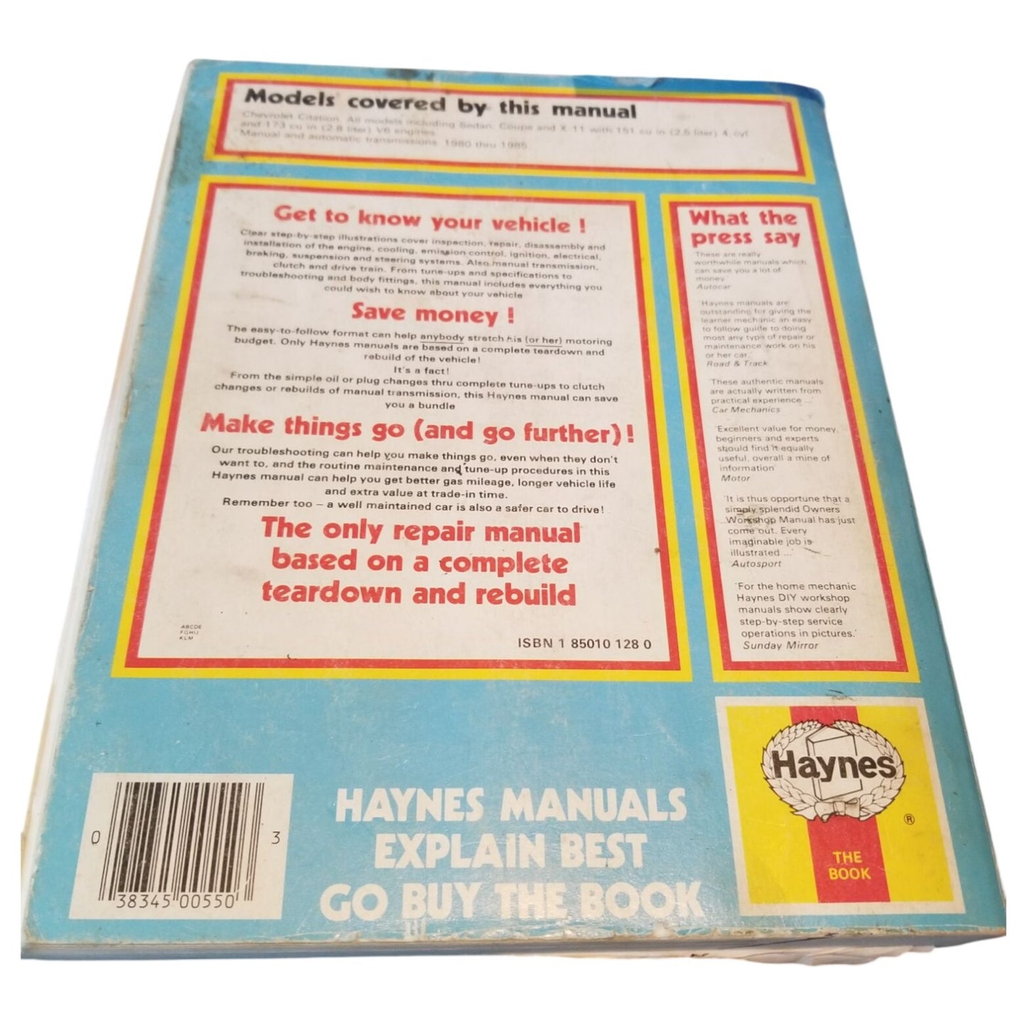 Book Chevorolet Citation 1980 - 9885 Haynes Owners Workshop Manual