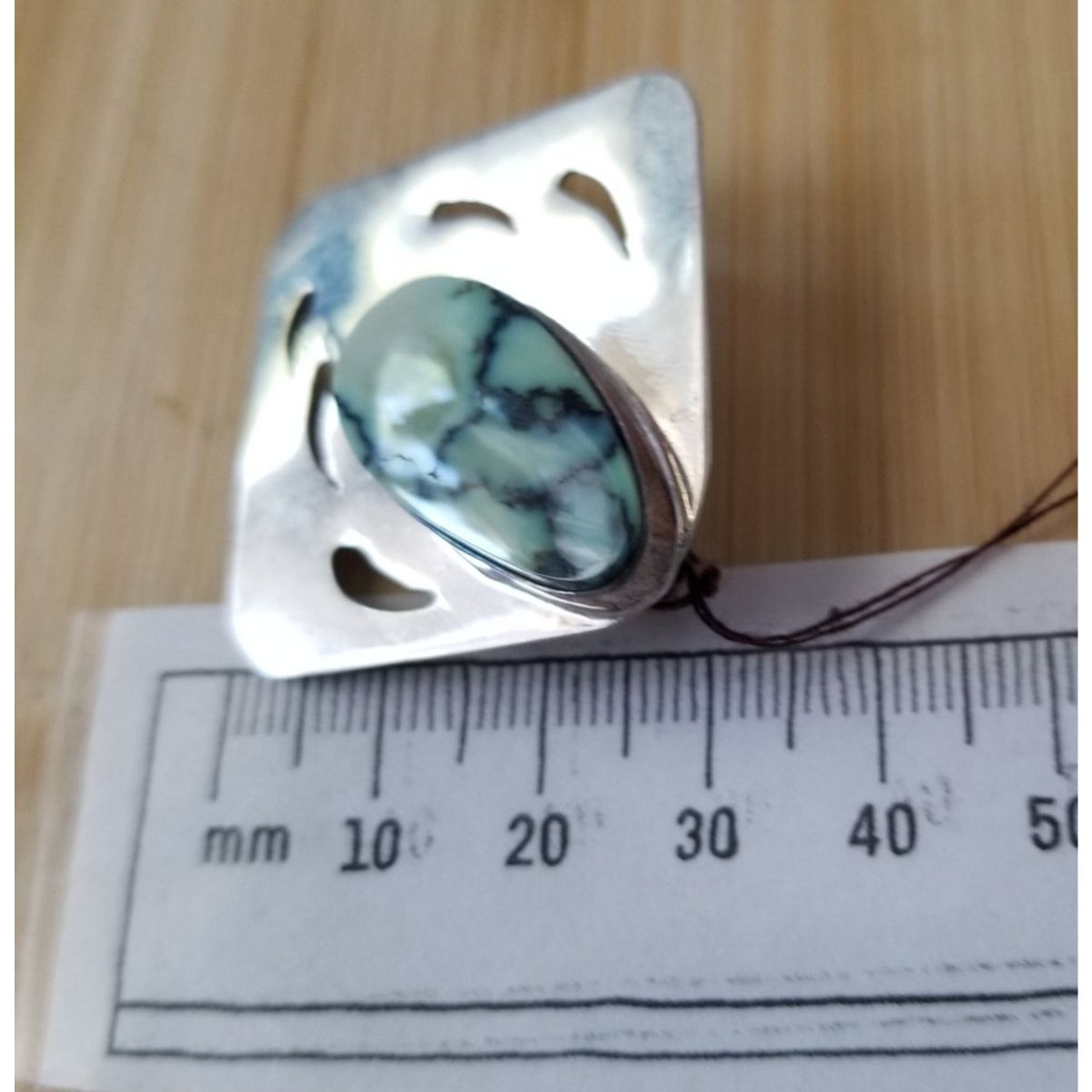 Pendant Varacite 1 1/2 " square 22  x 10 cm Bail  8.9 Gr 44.5  ct 45 cm x 45 cm Silver
