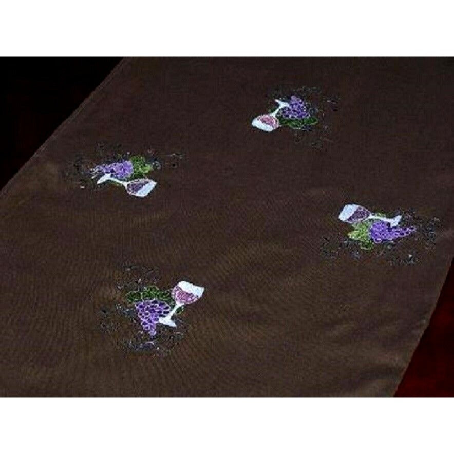 Table Runner Navy Center Wine Designs Cotton  78" x 18"