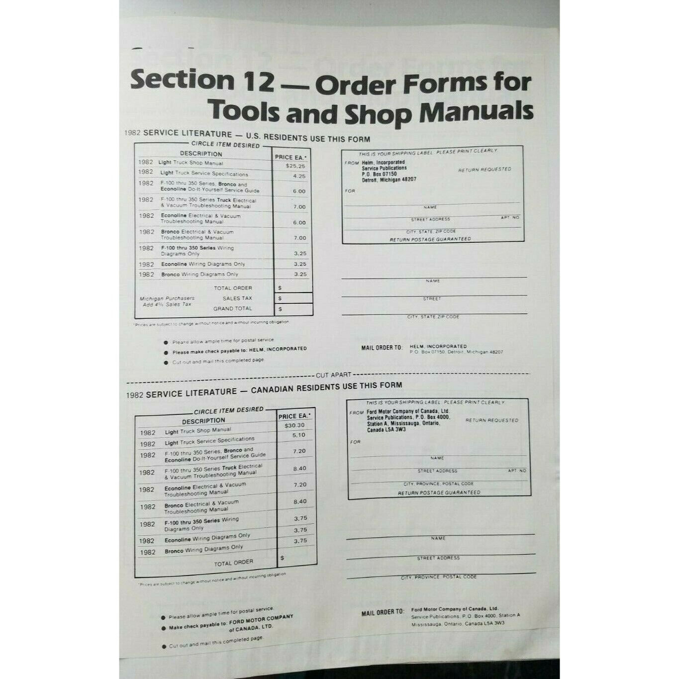 Book 1982 Ford  Light Truck Econoline Bronco Do It Yourself Service Guide