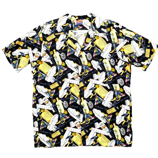 Dem'Crazy Vtg USA Made Hawaiian Camp Shirt Martini Cocktail Drink Theme Size XL