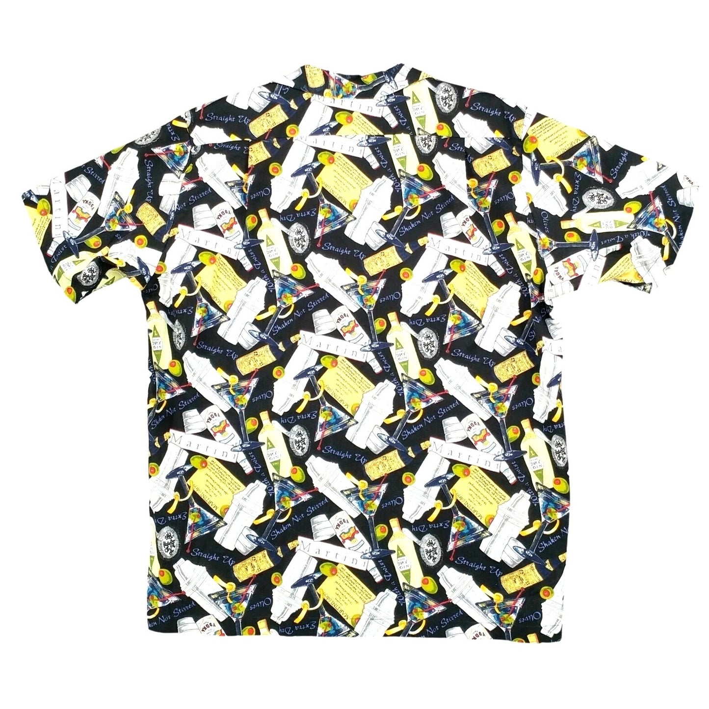 Dem'Crazy Vtg USA Made Hawaiian Camp Shirt Martini Cocktail Drink Theme Size XL