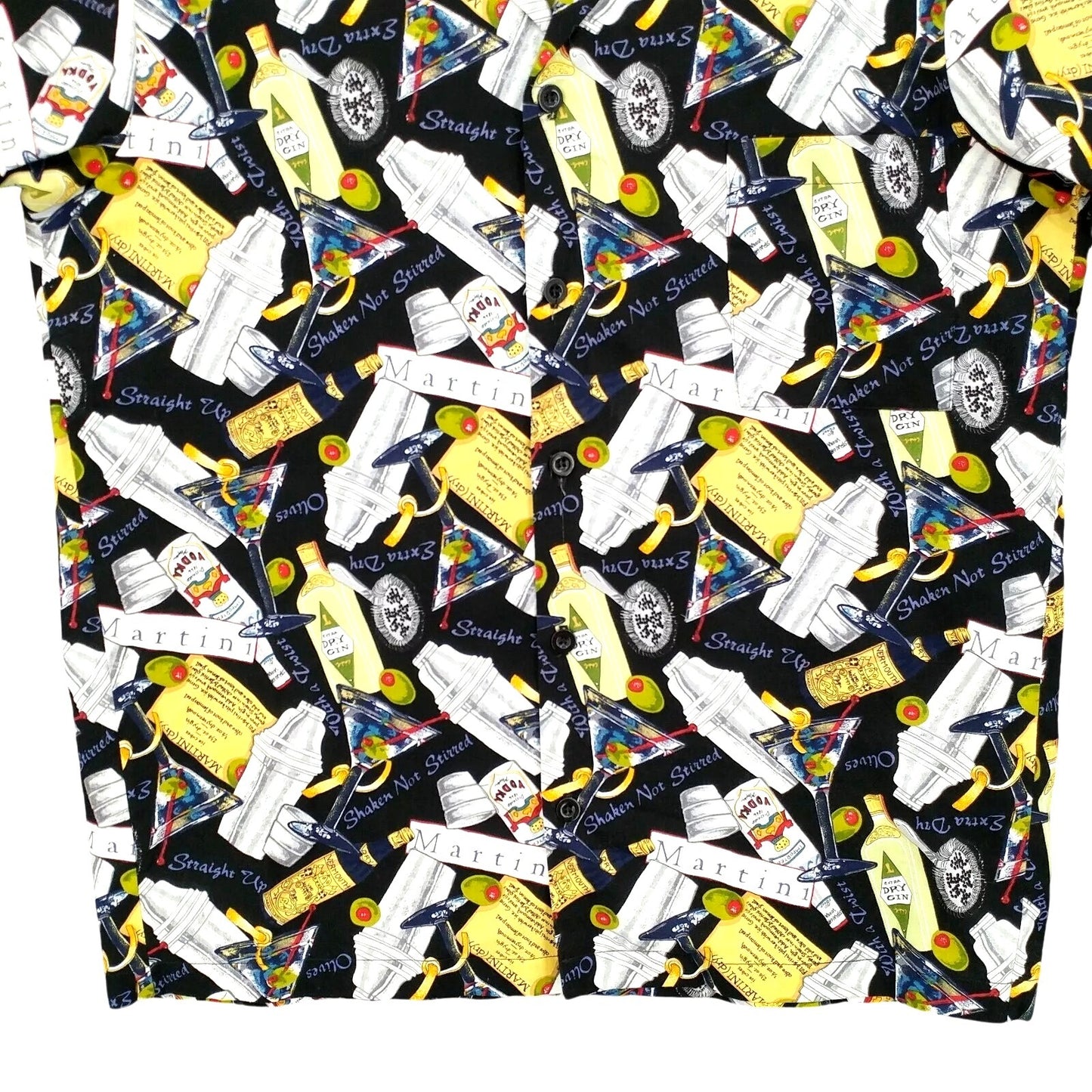 Dem'Crazy Vtg USA Made Hawaiian Camp Shirt Martini Cocktail Drink Theme Size XL