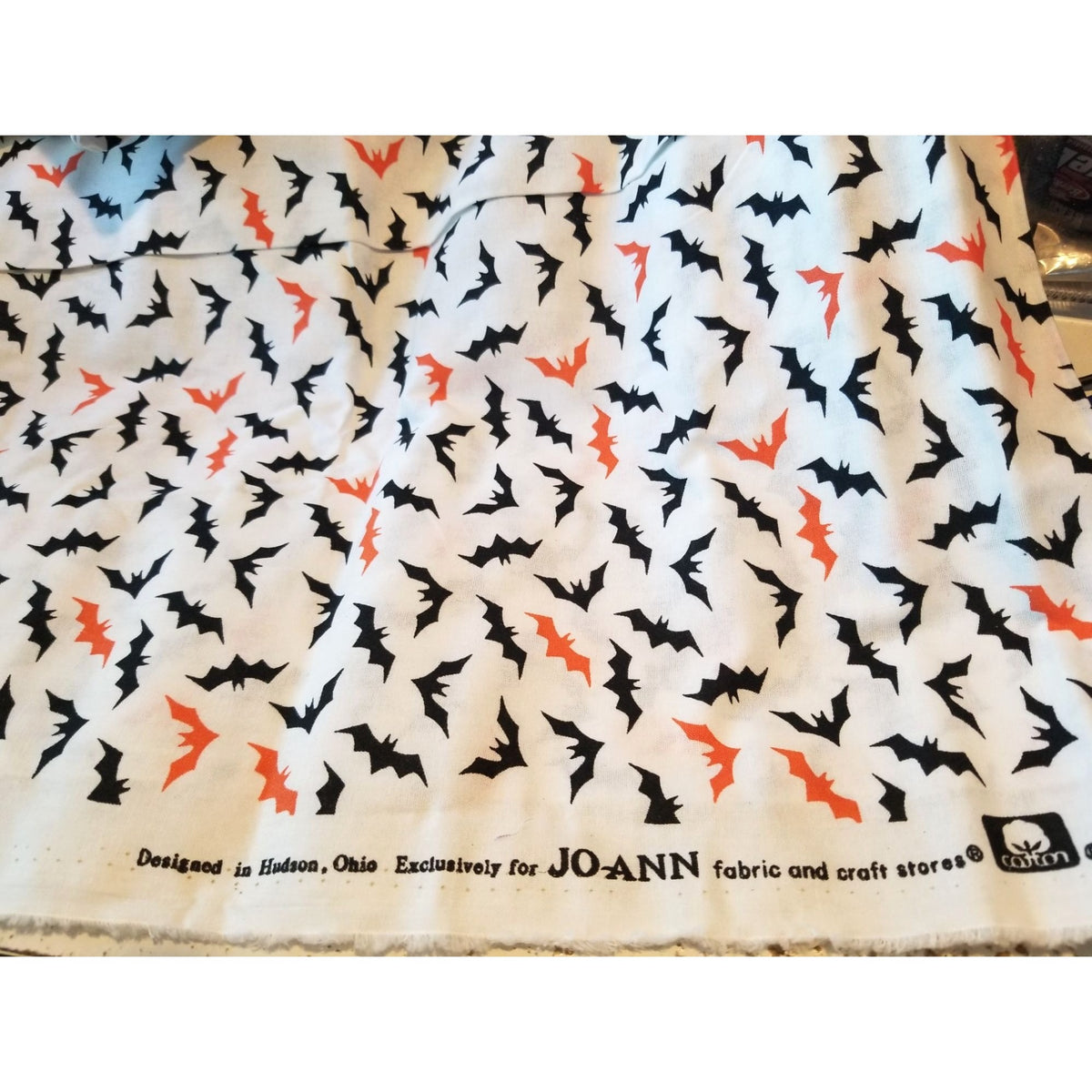 Material  White  Fabric Black and White Bats  44" x 36"   Cotton Craft Clothing fabric Joann  Fabric
