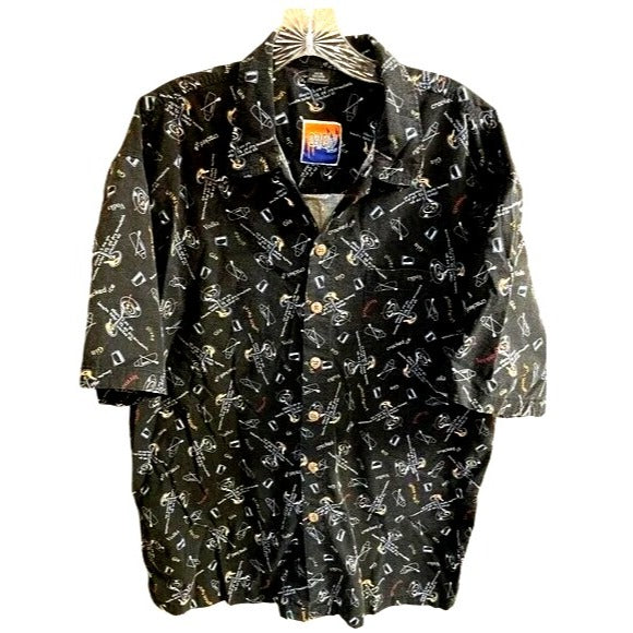 Dem Crazy Hawaiian Style Party Shirt L Men's Martini Button Up‎  Shirt 100% Cotton Made In Thailand