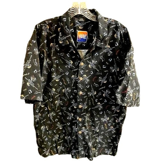 Dem Crazy Hawaiian Style Party Shirt L Men's Martini Button Up‎  Shirt 100% Cotton Made In Thailand