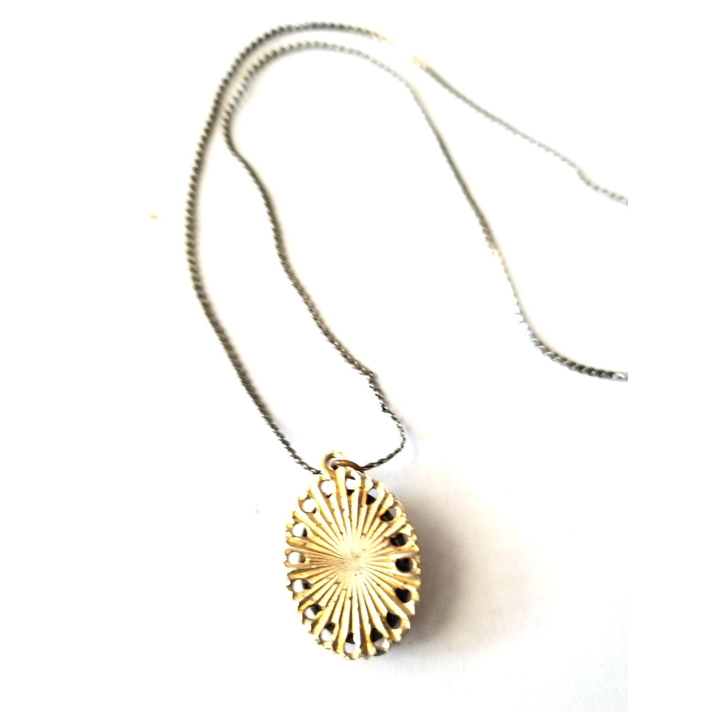 Vintage Gold & Black Cameo Pendant Necklace With Chain  1 " Oval Frame Elegant Design