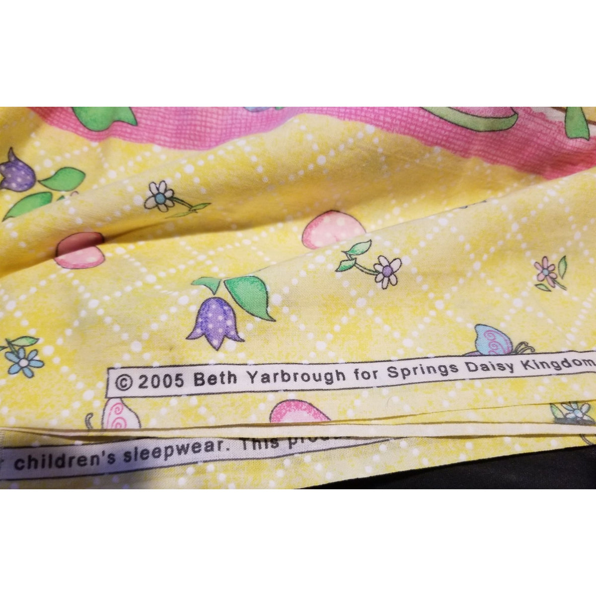 Material Cotton Daisy Kingdom Easter Teaparty Fabric By Beth Yarbrough 2005 Yellow Floral & Butterfly Print 44" x  72" Cotton