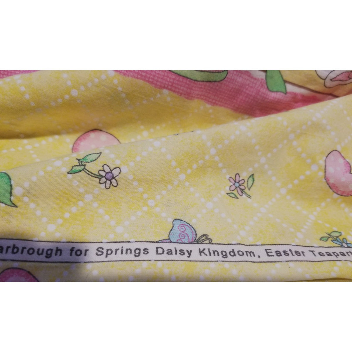 Material Cotton Daisy Kingdom Easter Teaparty Fabric By Beth Yarbrough 2005 Yellow Floral & Butterfly Print 44" x  72" Cotton