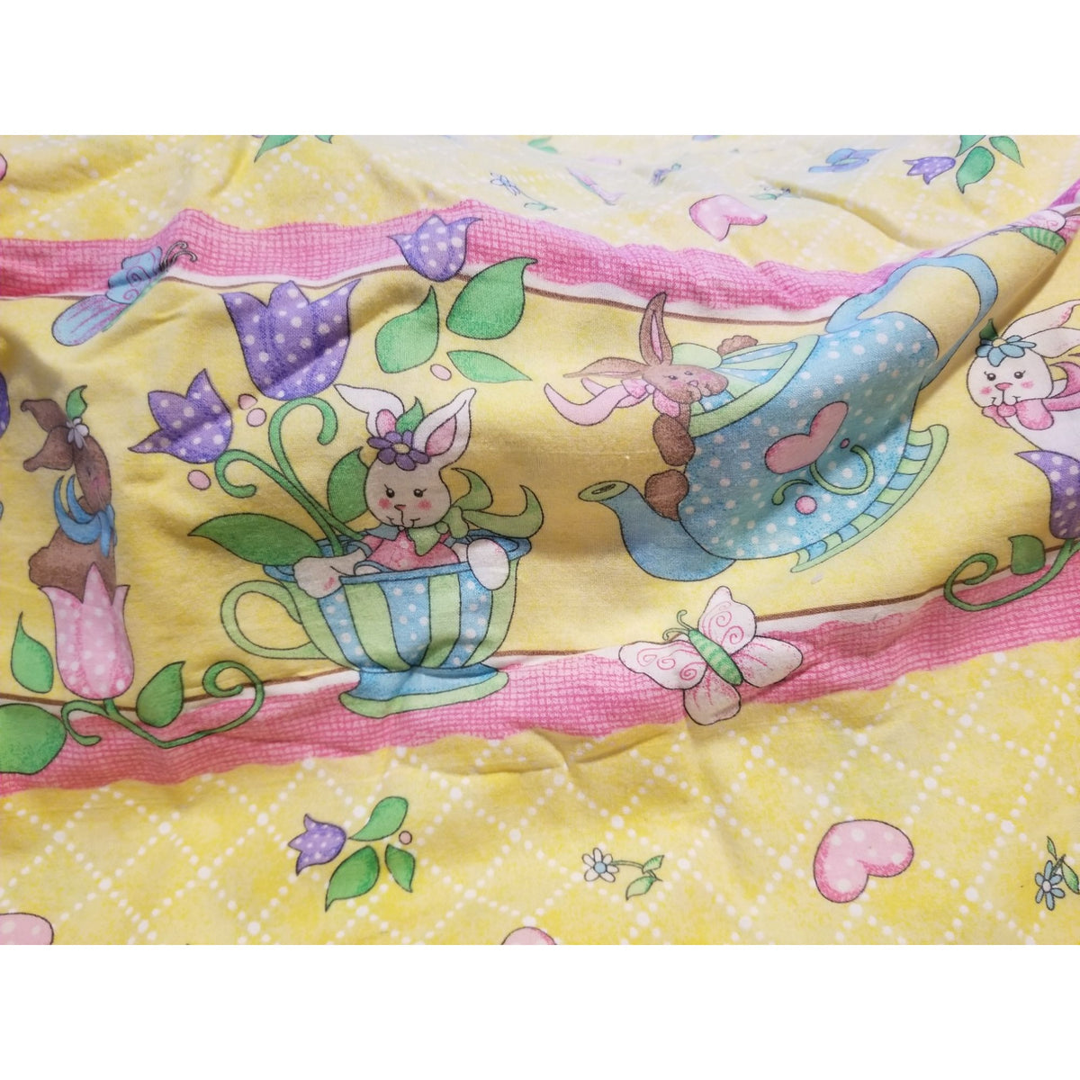 Material Cotton Daisy Kingdom Easter Teaparty Fabric By Beth Yarbrough 2005 Yellow Floral & Butterfly Print 44" x  72" Cotton