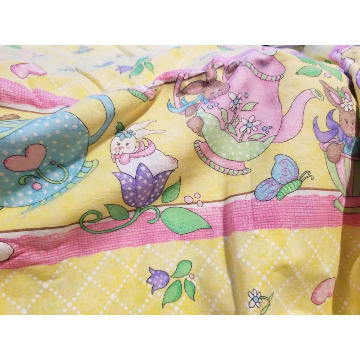 Material Cotton Daisy Kingdom Easter Teaparty Fabric By Beth Yarbrough 2005 Yellow Floral & Butterfly Print 44" x  72" Cotton