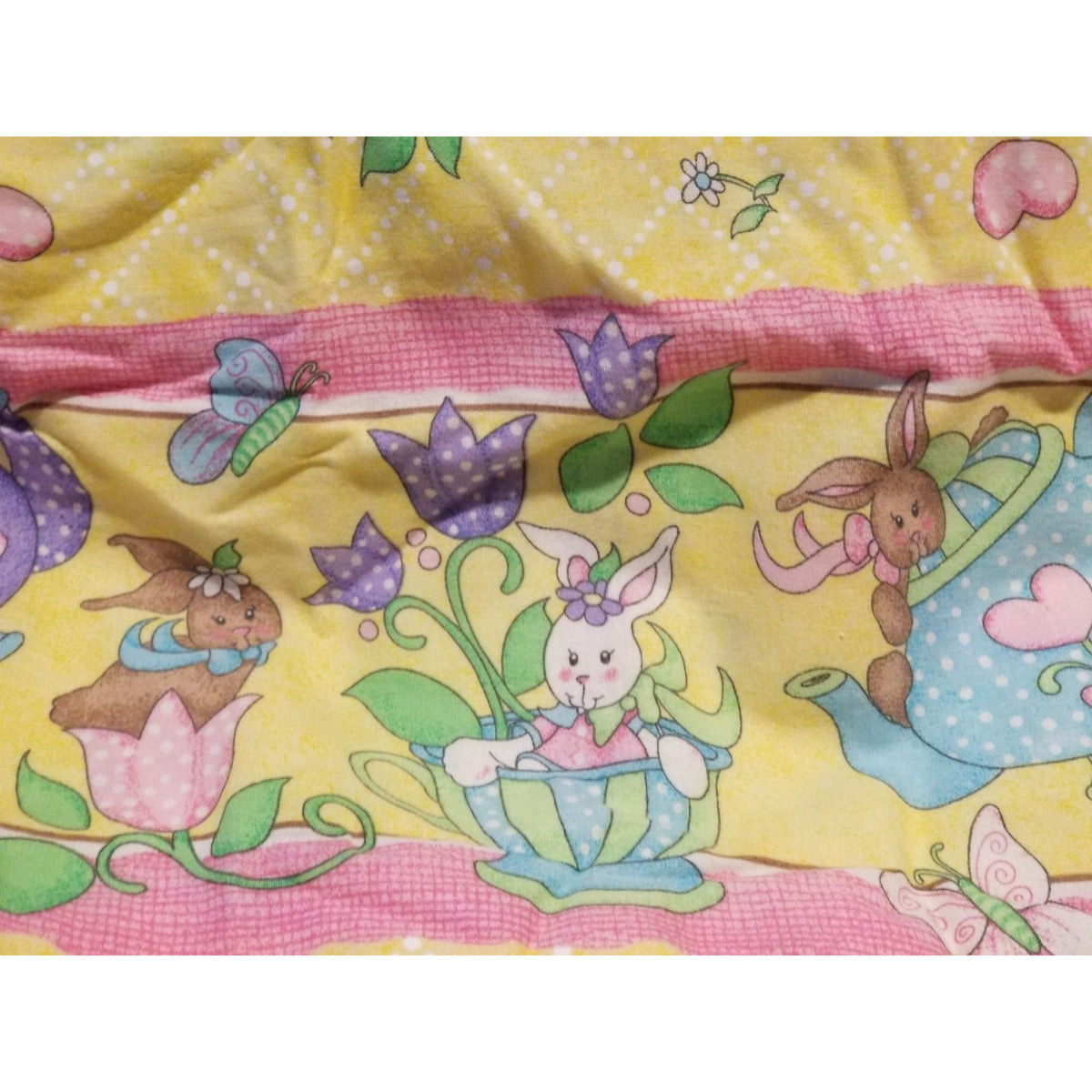 Material Cotton Daisy Kingdom Easter Teaparty Fabric By Beth Yarbrough 2005 Yellow Floral & Butterfly Print 44" x  72" Cotton
