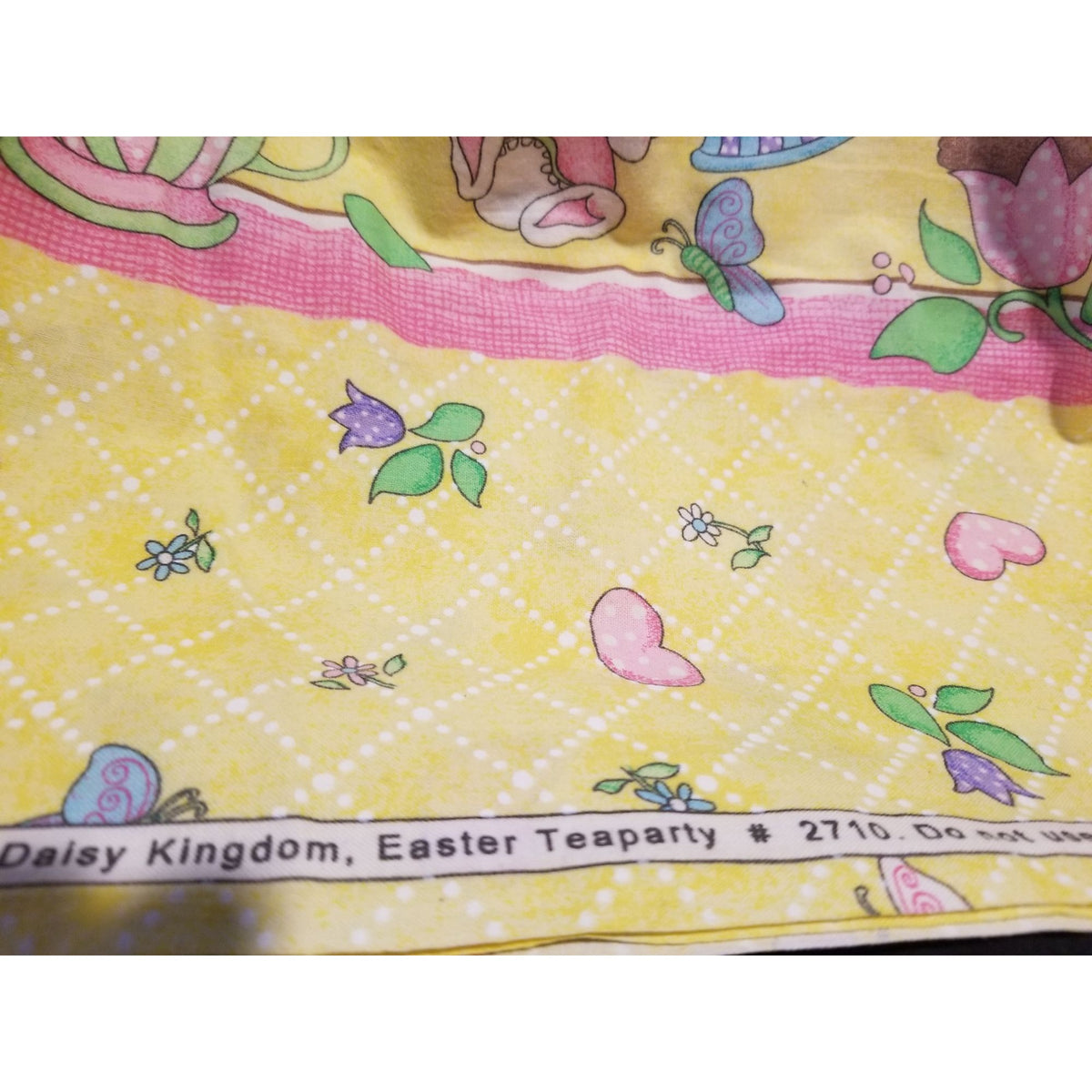 Material Cotton Daisy Kingdom Easter Teaparty Fabric By Beth Yarbrough 2005 Yellow Floral & Butterfly Print 44" x  72" Cotton