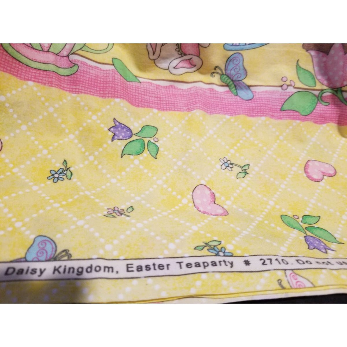 Material Cotton Daisy Kingdom Easter Teaparty Fabric By Beth Yarbrough 2005 Yellow Floral & Butterfly Print 44" x  72" Cotton