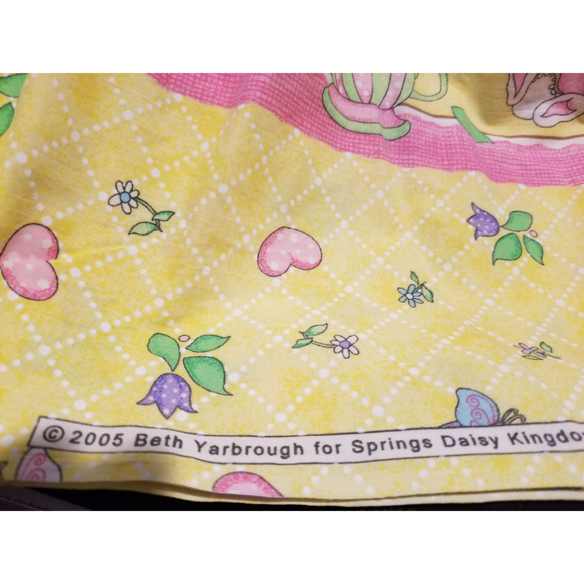 Material Cotton Daisy Kingdom Easter Teaparty Fabric By Beth Yarbrough 2005 Yellow Floral & Butterfly Print 44" x  72" Cotton